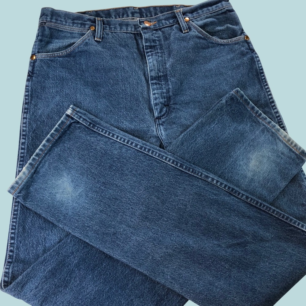 Vintage Wrangler Mens 34x36 Actual 13MWZ Jeans Blue Cowboy Cut Faded Rodeo Tall